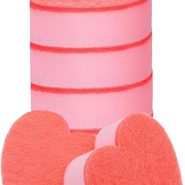 Heart-Shaped Non-Scratch Cleaning Sponges — Dual-Sided Design — Combines a Soft Sponge with a Scrubbing Pad — — Suitable for cleaning dishes, pots, and various household cleaning tasks (Pack of 6)