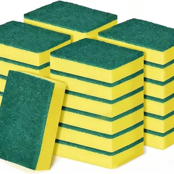 24-Pack Heavy-Duty Cleaning Sponges — Dual-Sided Design: Durable Scrub Pad on One Side, Soft Sponge on the Other — Ideal for Dishes, Pots, Pans, and Sinks — Excellent Absorbency & Long-Lasting Durability