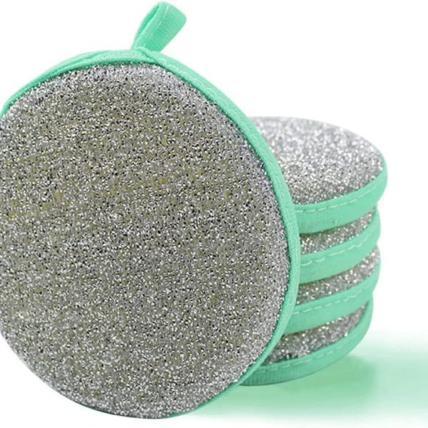 Double-Sided Kitchen Dishwashing Sponges (Reusable) — Round, Non-Scratch Design; Specifically for Cleaning Dishes, Pots, and Frying Pans; 5-Pack