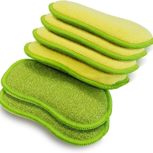 Multi-Functional Kitchen Cleaning Sponges — Non-scratch microfiber sponges with powerful stain-removing capabilities; clean dishes, pots, and pans easily and efficiently in one go (Pack of 6)