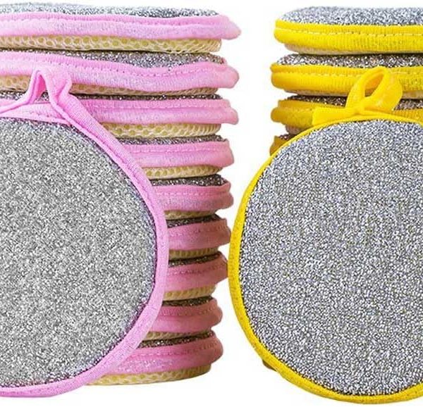 20-Pack Dual-Sided Dishwashing Sponges — Round Design — Non-Scratch Surface — Suitable for Cleaning Dishes, Pots, Sinks, Washbasins, and Various Kitchenware