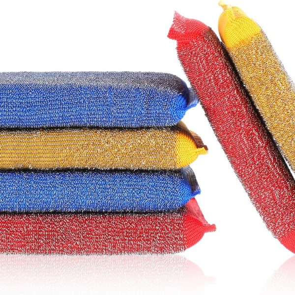 6-Pack Scrub Sponge Set — Includes Steel Wool Scrubbing Balls; Non-Scratch Design; Reusable Microfiber Dish Sponges; Suitable for Cleaning Pots, Frying Pans, Dishes, and Bathrooms (3 Colors Available)