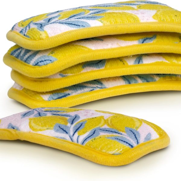 Minimalist Dual-Sided Dish Sponges (Pack of 5) — Combines scrubbing and wiping functions in one — Gentle, non-abrasive material; usable on both sides — Suitable for dishes, non-stick cookware, and glassware; highly absorbent