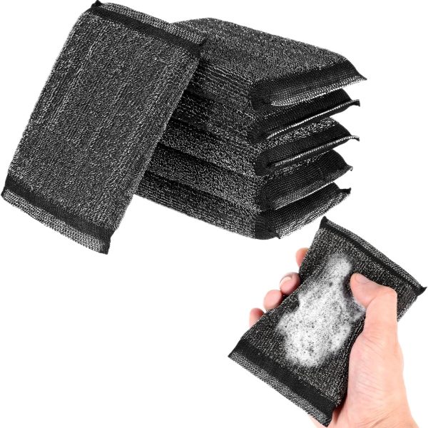 6-Pack Kitchen Cleaning Sponges — Includes Steel Wool Scrub Sponges; Non-Scratch Design; Powerful, Durable, and Reusable; Multi-functional Cleaning Sponges for Dishes, Pots, Frying Pans, and General Household Cleaning