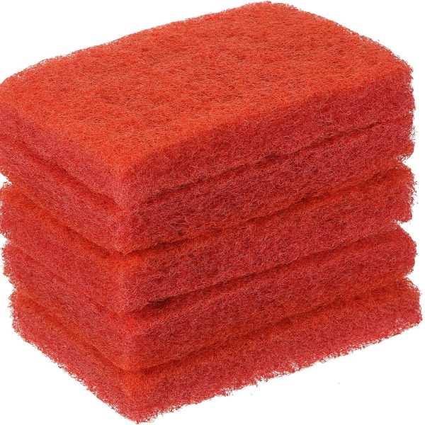 Scrubbing Pads (Dimensions: 15 x 10cm / 6" x 4" Sponges — 5-Pack: Kitchen Dishwashing Sponges — Non-Scratch Cleaning Pads for Deep Pots, Pans, Dishes, and Cutlery (Red)