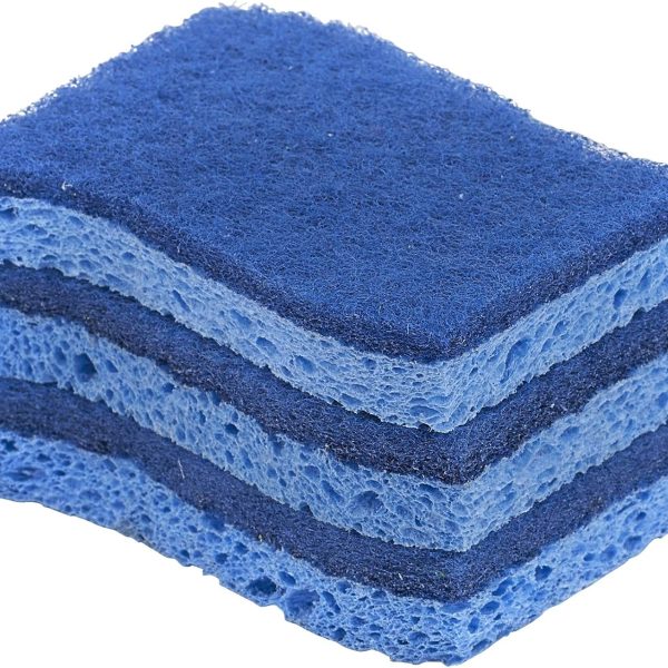 Non-Scratch Cellulose Sponge Set — Includes Scrubbing Pads; Suitable for Scrubbing Non-Stick Cookware, Frying Pans, Pots, Countertops, and Sinks; 3-Pack (Blue)