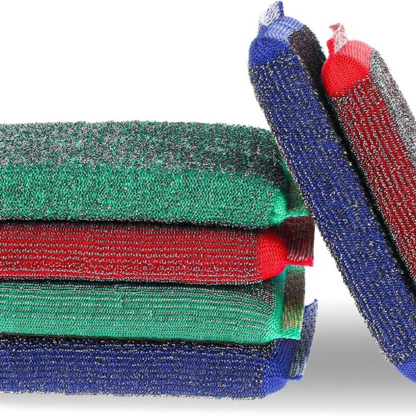 6-Pack Steel Wool Kitchen Sponges — Steel Wire Dish Scrubbing Balls; Non-Scratch Design; Multi-functional Stain-Removing Sponges; Powerful and Durable; Suitable for Cleaning Pots, Frying Pans, and Various Kitchen Utensils