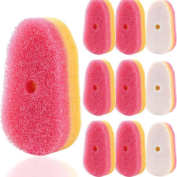 Dish Brush Replacement Sponge Heads — Pack of 10 replacement heads/refills for dishwashing wands — Specifically designed for kitchen cleaning (Sponge heads only; Pink version)