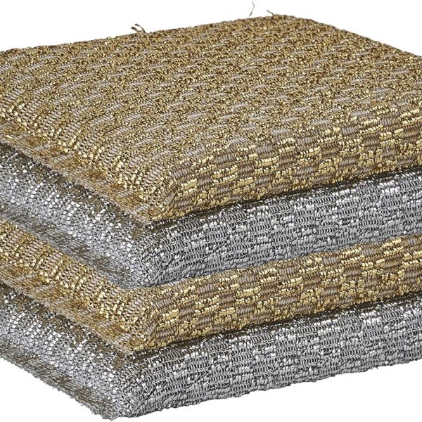 Metallic-Look Cleaning Sponges (Gold & Silver, Pack of 4) — Powerful stain removal; ideal for cleaning sinks, pots, and dishes — Non-scratch, non-metallic material; safe and hygienic